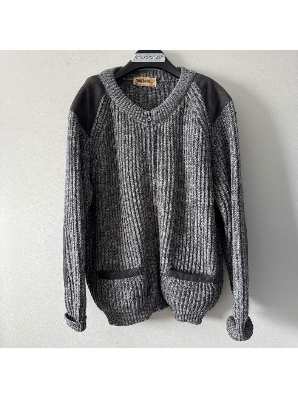 Brenire Scotland Vintage Men's Charcoal Knit Cardigan pure Wool large